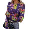 thumbnail image 1 of Mardi Gras Shirts Womens Feathers Print Mask Print Crew Neck T Shirts Glitter Long Sleeve Holiday Tops Light Green S, 1 of 5