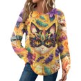 thumbnail image 1 of Mardi Gras Shirts Womens Feathers Print Sequins Long Sleeve Graphic Tee Glitter Crew Neck Purple Blouse Multicolor L, 1 of 4