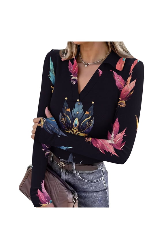 Mardi Gras Shirts Womens Feathers Print Sequins V Neck T Shirts Mask Print Long Sleeve Party Tops Pink XL