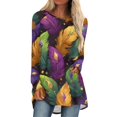 thumbnail image 1 of Mardi Gras Shirts Womens Glitter Carnival Crew Neck Graphic Tee Sparkly Long Sleeve Green T Shirts Yellow 3XL, 1 of 5