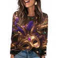 thumbnail image 1 of Mardi Gras Shirts Womens Glitter Long 3/4 Sleeve Gold Tops Crew Neck Carnival Novelty Tunic Tops Gold 5XL, 1 of 6