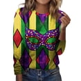 thumbnail image 1 of Mardi Gras Shirts Womens Mask Print Crew Neck Holiday Tops Long 3/4 Sleeve Sequins Purple T Shirts Dark Gray 3XL, 1 of 6