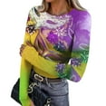 thumbnail image 1 of Mardi Gras Shirts Womens Mask Print Glitter Long Sleeve T Shirts Sequins Crew Neck Party Graphic Tee Yellow 2XL, 1 of 5