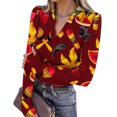 thumbnail image 1 of Mardi Gras Shirts Womens Sequins Sparkly V Neck Blouse Mask Print Long Sleeve Gold Tops Red S, 1 of 7