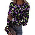 thumbnail image 1 of Mardi Gras Shirts Womens Sparkly Feathers Print Long Sleeve Tunic Tops Sequins Crew Neck Holiday Tops Green L, 1 of 7
