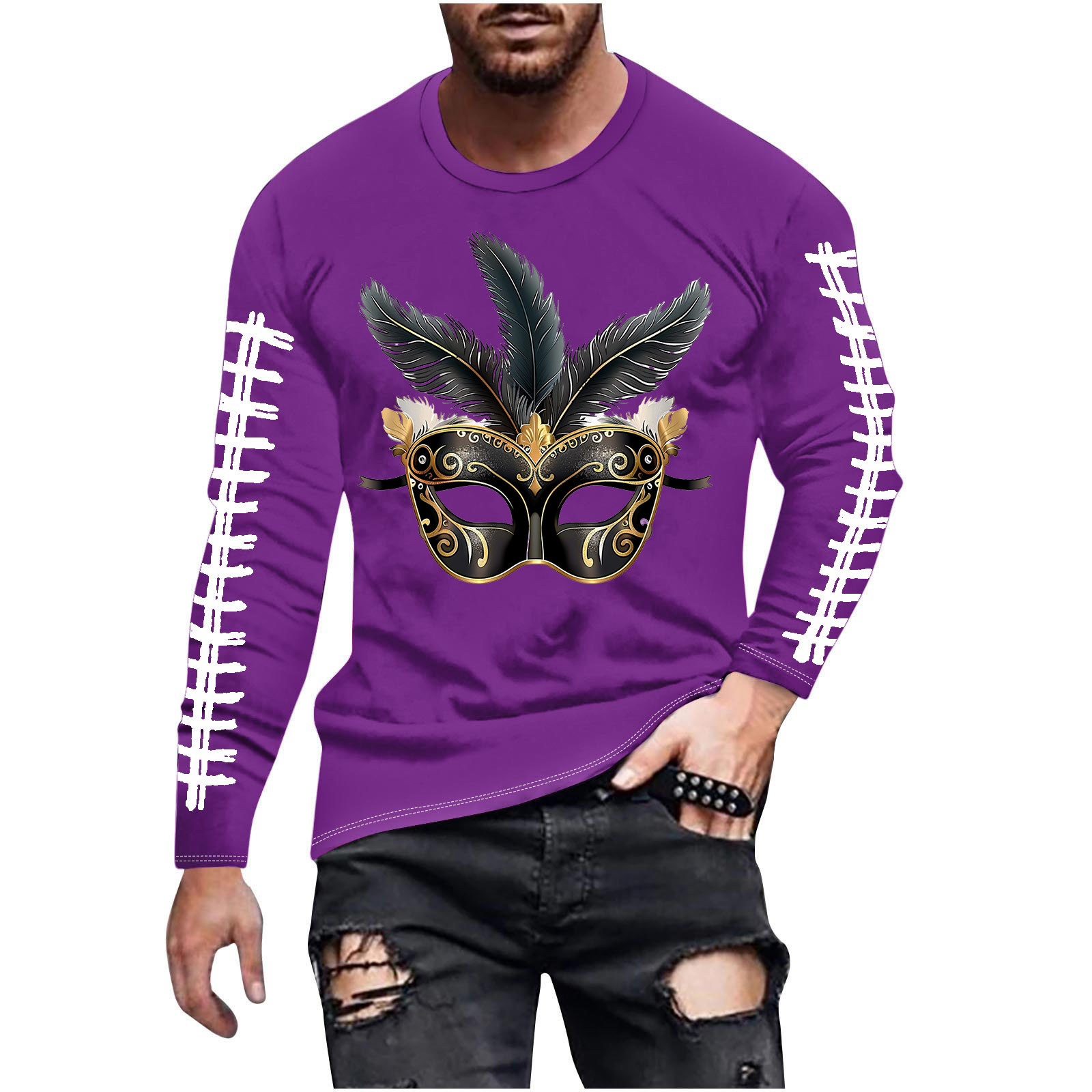 Mardi Gras Shirts for Men 2025 Trendy Funny Carnival Mask Graphic Long