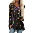 thumbnail image 1 of Mardi Gras Shirts for Women Carnival Mask Print V Neck Tops Sparkly Long Sleeve Novelty T Shirts Black M, 1 of 5