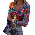 thumbnail image 1 of Mardi Gras Shirts for Women Feathers Print Carnival Long Sleeve Blouse Glitter V Neck Purple Graphic Tee Hot Pink S, 1 of 7