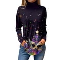 thumbnail image 1 of Mardi Gras Shirts for Women Feathers Print Mask Print Mock Neck Tunic Tops Sparkly Long Sleeve Holiday Graphic Tee Black 2XL, 1 of 6