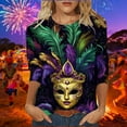 thumbnail image 1 of Mardi Gras Shirts for Women Funny Masked Print 3/4 Sleeve Festival Tops Loose Crew Neck New-Orleans Carnival Party Tee Shirt Casual Trendy Blouse, 1 of 6