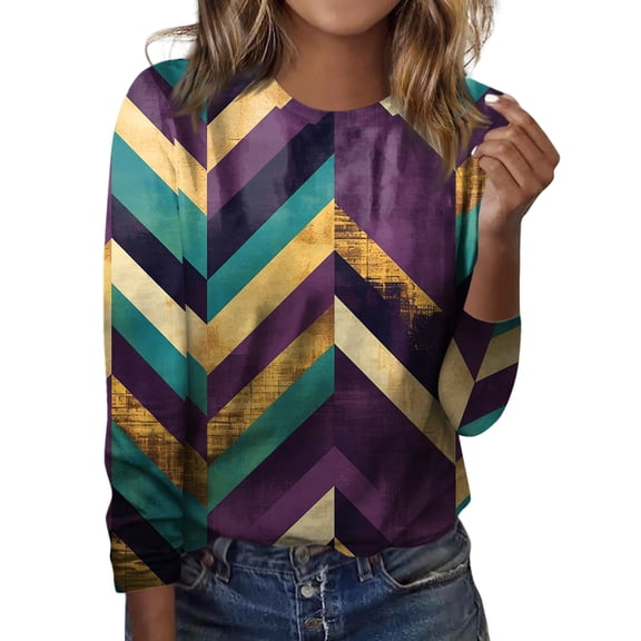 Mardi Gras Shirts for Women Glitter Long 3/4 Sleeve Party Graphic Tee Crew Neck Feathers Print Green Tops Black 2XL