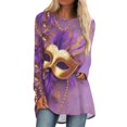 thumbnail image 1 of Mardi Gras Shirts for Women Mask Print Glitter Long Sleeve Graphic Tee Sequins Crew Neck Holiday Tops Purple 2XL, 1 of 5