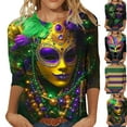 thumbnail image 1 of Mardi Gras Shirts for Women Masked Graphic 3/4 Sleeve 2026 Carnival Top Loose Casual Crew Neck Funny Tee Shirts Raved Outfits Mardi Gras Outfit, 1 of 6