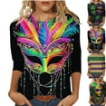 thumbnail image 1 of Mardi Gras Shirts for Women Masked Graphic 3/4 Sleeve 2026 Carnival Top Loose Casual Crew Neck Funny Tee Shirts Raved Outfits Mardi Gras Outfit, 1 of 6
