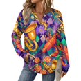 thumbnail image 1 of Mardi Gras Shirts for Women Sparkly Glitter Long Sleeve Blouse Carnival V Neck Purple Tops Purple XL, 1 of 6