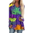 thumbnail image 1 of Mardi Gras Shirts for Women Sparkly Glitter V Neck T Shirts Mask Print Long Sleeve Holiday Tops Blue 3XL, 1 of 5