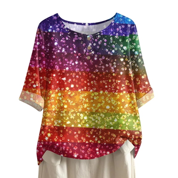 Mardi Gras Shirts for Women Sparkly Mask Print Short Sleeve T Shirts Sequins Crew Neck Party Graphic Tee Multicolor M