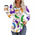 thumbnail image 1 of Mardi Gras Shirts for Women Sparkly Sequins Crew Neck Tops Mask Print Long Sleeve Novelty Tunic Tops Mint Green M, 1 of 5