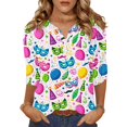 thumbnail image 1 of Mardi Gras Shirts for Women Sparkly Sequins V Neck Graphic Tee Carnival 3/4 Sleeve Novelty Tops Blue L, 1 of 5