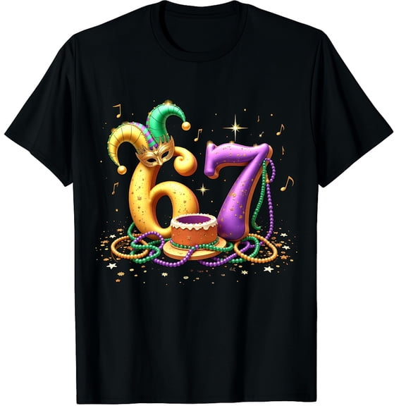 Mardi Gras Six Seven 6 7 Matching Costume Couple Graphic Black T-Shirt for Men and Women