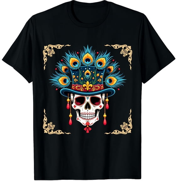 Mardi Gras Skull Top Hat New Orleans Witch Doctor Voodoo Graphic Crew Neck Short Sleeve T-Shirts (Men's, Women's)