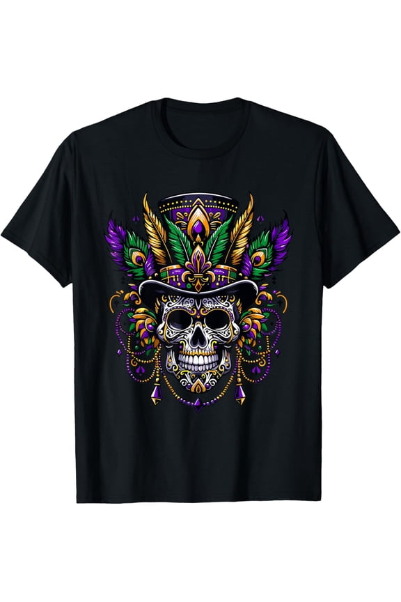 Mardi Gras Skull Top Hat Witch Doctor Voodoo Mens T-Shirt