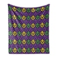 thumbnail image 1 of Mardi Gras Soft Flannel Fleece Blanket, Antique Old Fashioned Motifs in Mardi Gras Holiday Colors Tile Pattern, Cozy Plush for Indoor and Outdoor Use, 50" x 70", Purple Green Yellow, by Ambesonne, 1 of 6