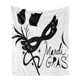 thumbnail image 1 of Mardi Gras Soft Flannel Fleece Throw Blanket, Classical with Flowers Feathers Calligraphy Star Silhouettes, Cozy Plush for Indoor and Outdoor Use, 50" x 70", Black and White, by Ambesonne, 1 of 6