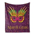 thumbnail image 1 of Mardi Gras Soft Flannel Fleece Throw Blanket, Festival Design on Purple Backdrop with Stars and Colorful Dots, Cozy Plush for Indoor and Outdoor Use, 60" x 80", Purple Orange Green, by Ambesonne, 1 of 6