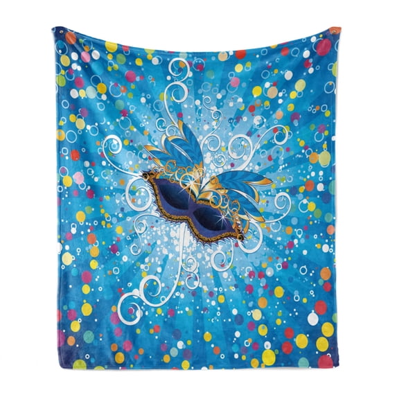 Mardi Gras Soft Flannel Fleece Throw Blanket, Party Backdrop Colorful Dots Spots and Carnival Swirls, Cozy Plush for Indoor and Outdoor Use, 60" x 80", Multicolor, by Ambesonne