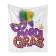 thumbnail image 1 of Mardi Gras Soft Flannel Fleece Throw Blanket, Traditional Holiday Theme Colorful Fluffy Feathers Crown, Cozy Plush for Indoor and Outdoor Use, 50" x 60", Purple Hot Pink Green, by Ambesonne, 1 of 5