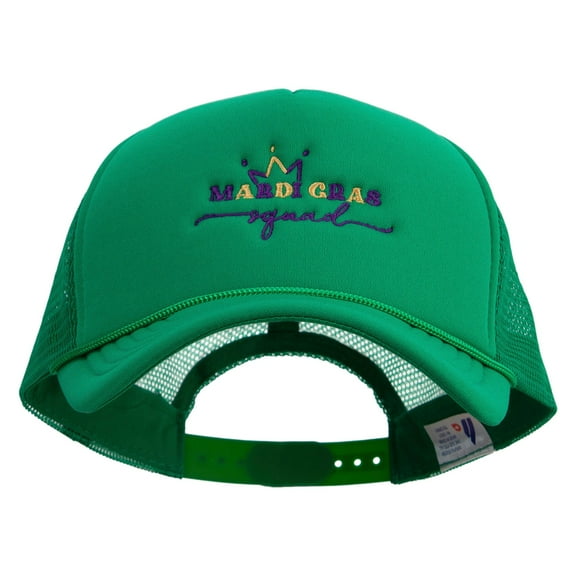 Mardi Gras Squad Embroidered Summer Foam Mesh Trucker Cap - Kelly Green OSFM