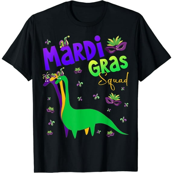 Mardi Gras Squad Funny Dinosaur Tee Retro Dino Mardi Gras T-Shirt