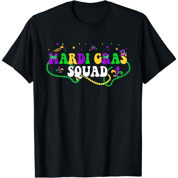 Mardi Gras Squad Tshirt Beads Mask Party Celebration Tee T-Shirt