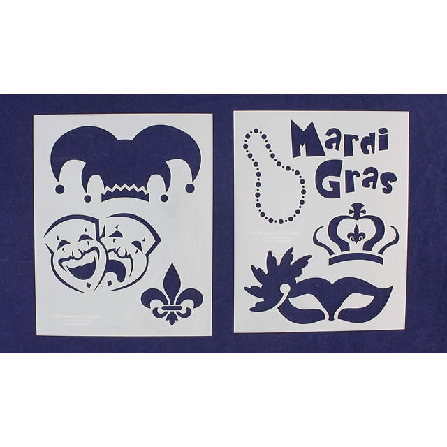 Mardi Gras Stencils 2 Piece Set 8 x 10 Inches