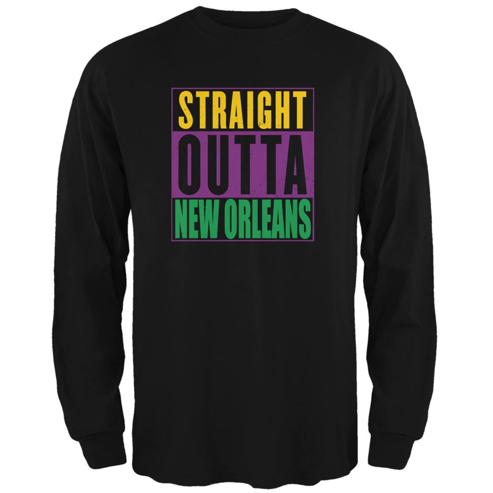 Mardi Gras Straight Outta New Orleans Black Adult Long Sleeve T
