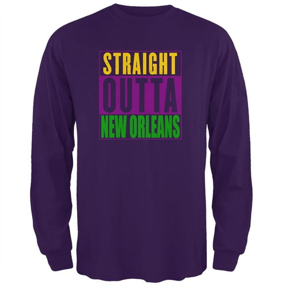 Mardi Gras Straight Outta New Orleans Mens Long Sleeve T Shirt Purple X-LG