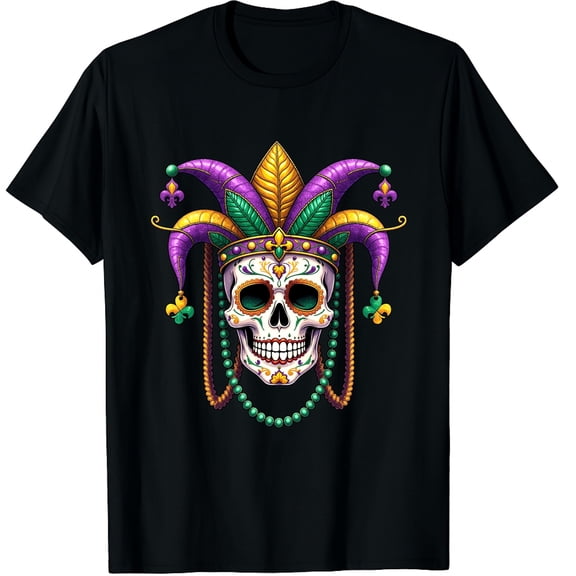 Mardi Gras Sugar Skull Outfit Costume Mardi Gras Graphic Crew Neck Short Sleeve T-Shirts (Men's, Women's)