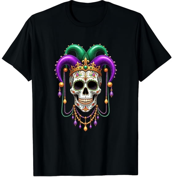 Mardi Gras Sugar Skull Outfit Costume Mardi Gras Graphic Crew Neck Short Sleeve T-Shirts (Men's, Women's)