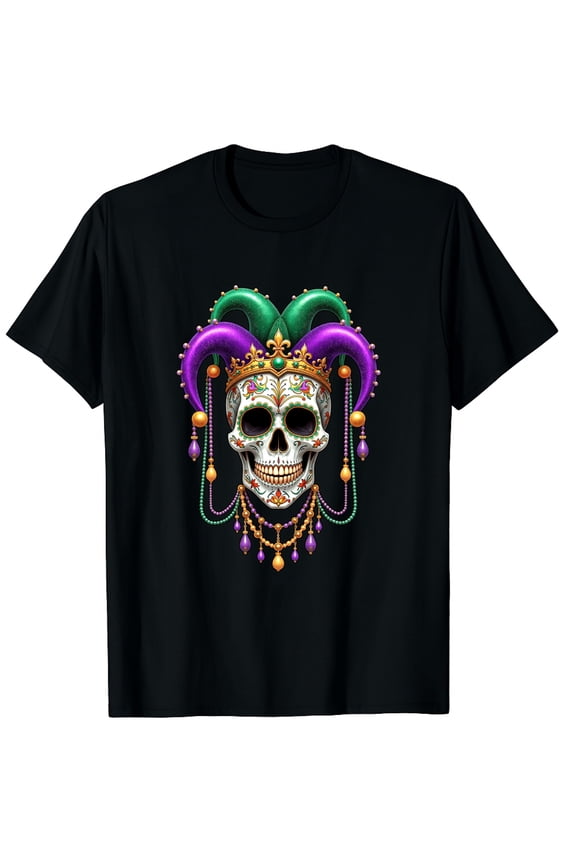Mardi Gras Sugar Skull Outfit Costume Mardi Gras Graphic Crew Neck Short Sleeve T-Shirts (Men's, Women's)