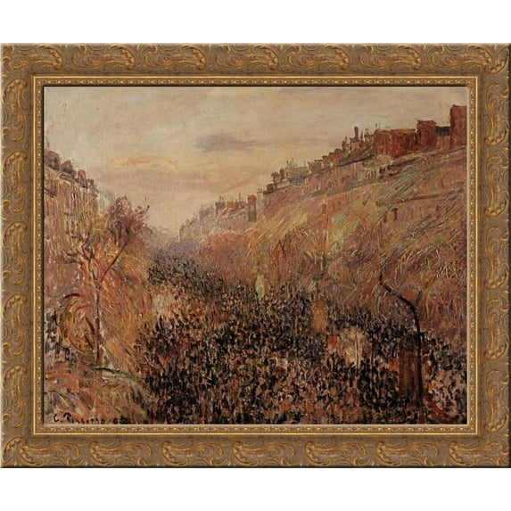 Mardi Gras, Sunset, Boulevard Montmartre 24x20 Gold Ornate Wood Framed Canvas Art by Pissarro, Camille
