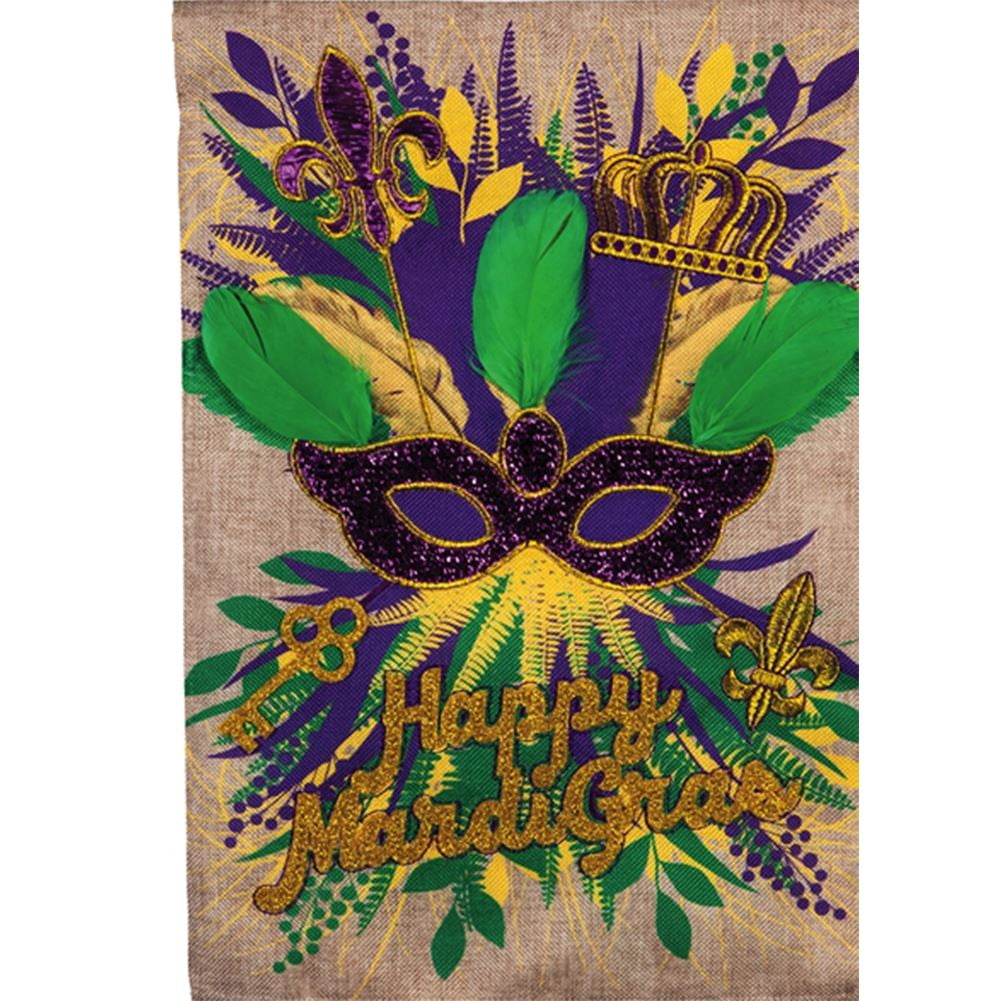 Mardi Gras Green and Purple Burlap House Flag