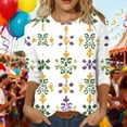 thumbnail image 1 of Mardi Gras Sweatshirt for Women Plus Size 3/4 Sleeve Striped Fat-Tuesday T-Shirt Funny Graphic Crew Neck New-Orleans Carnival Party Tee Tops Festival Outfits, 1 of 6
