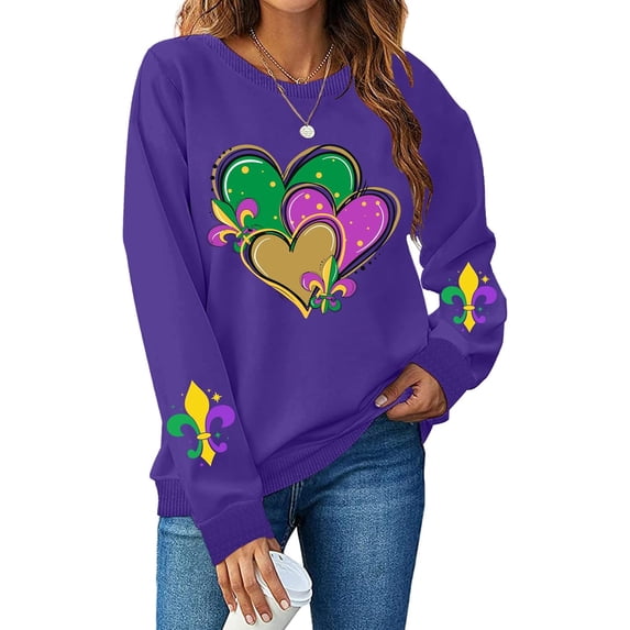 Mardi Gras Sweatshirts for Women Fat Tuesday Sweatshirt New Orleans Carnival Party Mask Graphic Tops