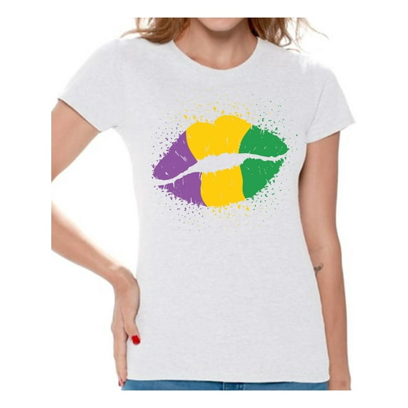 Mardi Gras T-Shirt for Women Festive Tees Carnival Lips Carnaval 2021 Shirt New Orleans Souvenirs