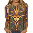 thumbnail image 1 of Mardi Gras T Shirts for Women Carnival Mask Printed 3/4 Length Sleeve Womens Tops Round Neck Holiday Parade Tunic Tee Tops, 1 of 5