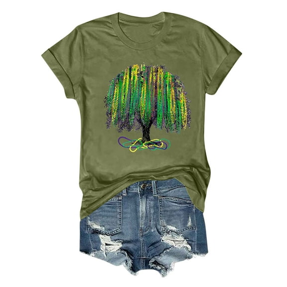 Mardi Gras TShirt Women Fat Tuesday Shirts Parade Street Carnival Short Sleeve Crew Neck Graphic Funny Tee Tops