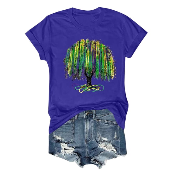 Mardi Gras TShirt Women Fat Tuesday Shirts Parade Street Carnival Short Sleeve Crew Neck Graphic Funny Tee Tops