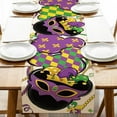 thumbnail image 1 of Mardi Gras Table Runner, Mask Fleur De Lis Diamond New Orleans Carnival Kitchen Dining Table Decoration, Masquerade Burlap Indoor Outdoor Home Decor Party Supply 13.8 x 71 Inches, 1 of 5