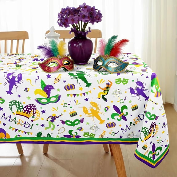 Mardi Gras Tablecloth Decoration Tablecloths, Purple Green Yellow Table Covers, Waterproof Table Cover for Dinner Kitchen Party Holiday Decor 60"x 84" Oblong/Rectangle